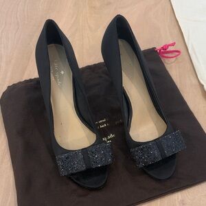 Kate Spade Glitter Bow Black Heels